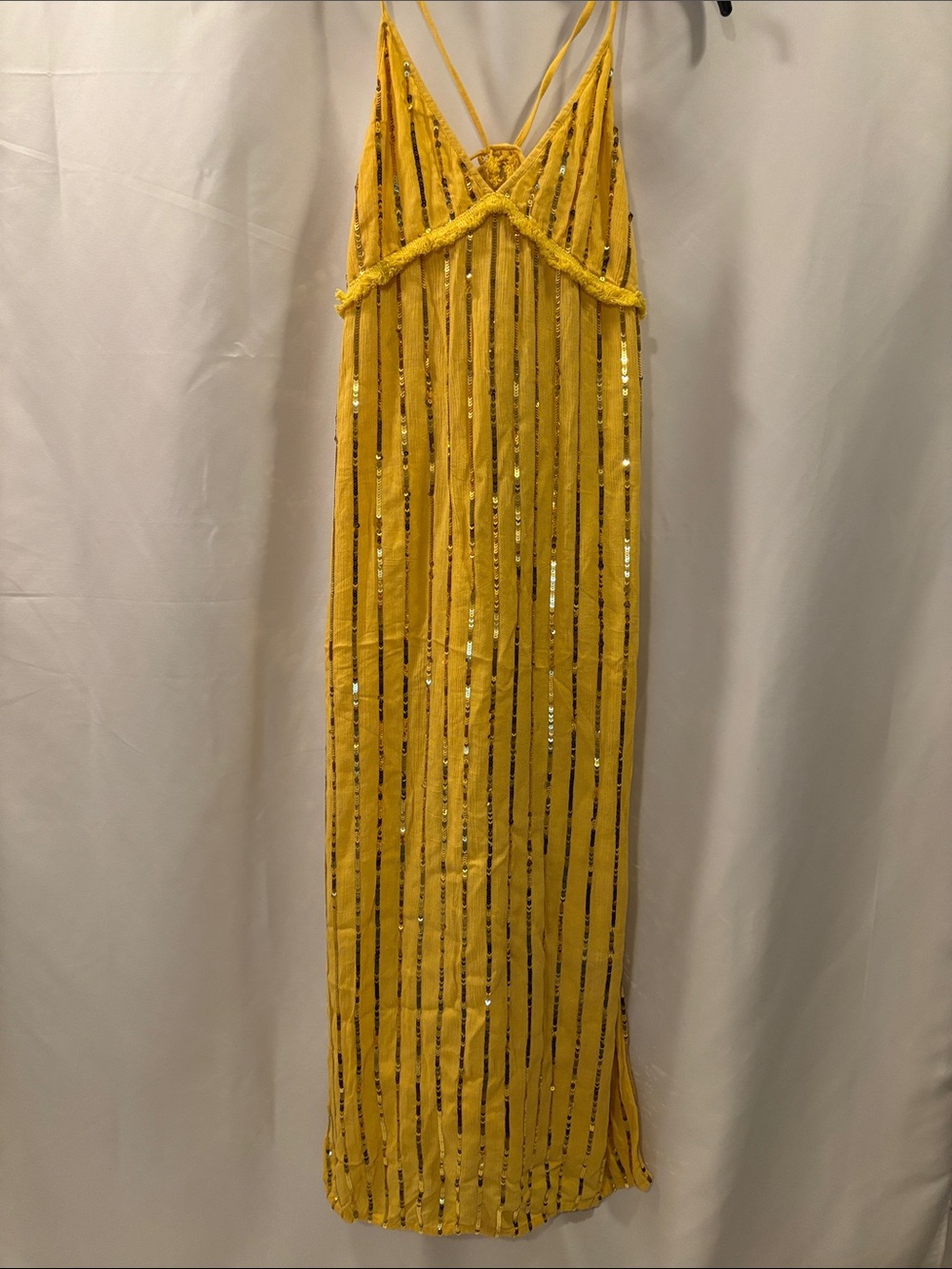 Sundress Yellow Sequin-Trim Maxi Dress - size M/L